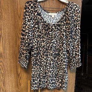 Michael Kors Black and Tan Leopard Print Blouse